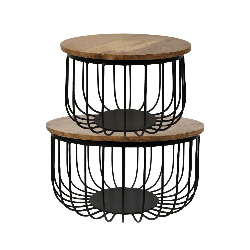 2 Stück Couchtisch-Set Maden - Mangoholz/Eisen - natur