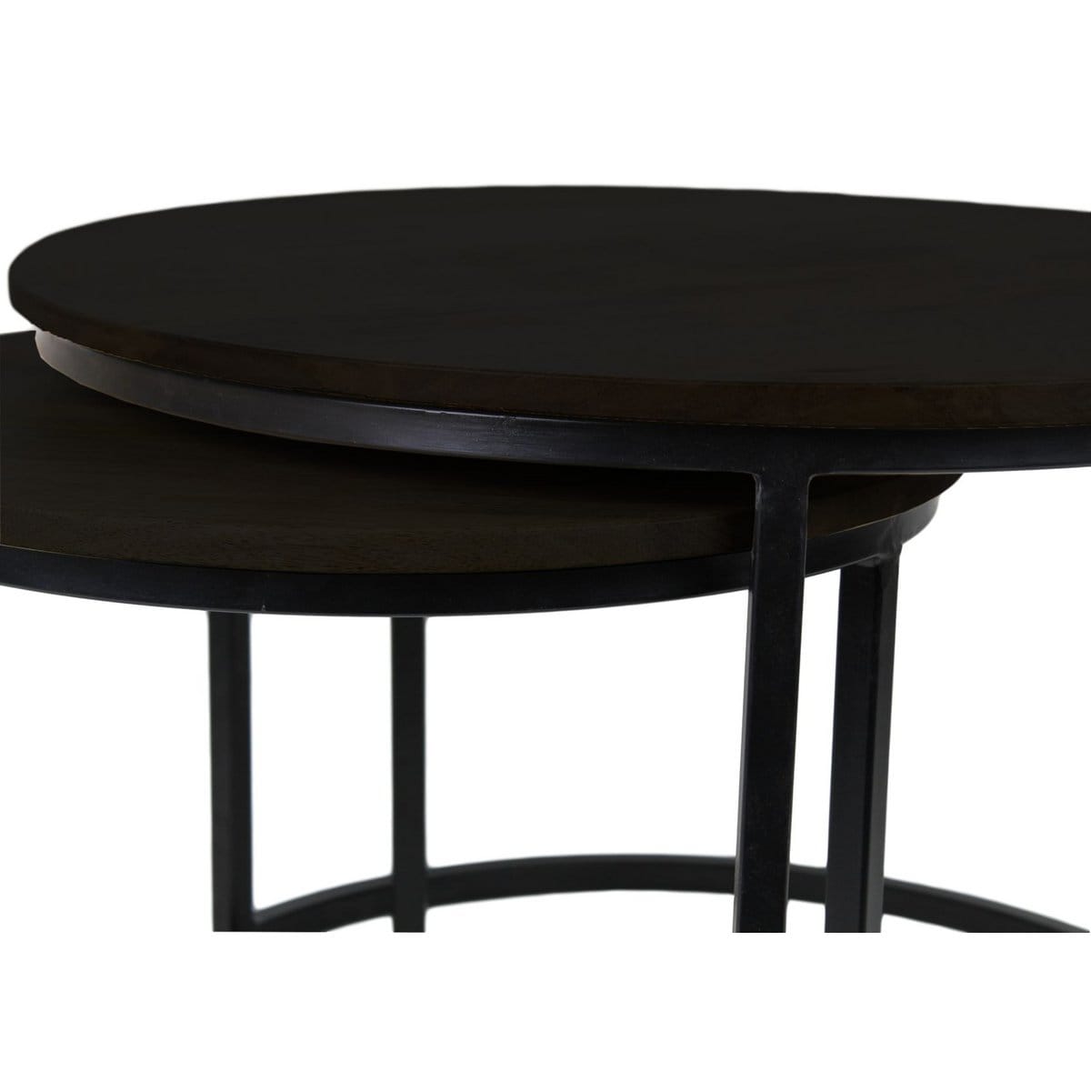 Couchtisch Ronin - ø70x45 - Schwarz - Mangoholz/Eisen - 2er Set