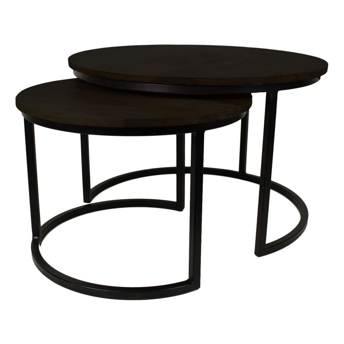 Couchtisch Ronin - ø70x45 - Schwarz - Mangoholz/Eisen - 2er Set