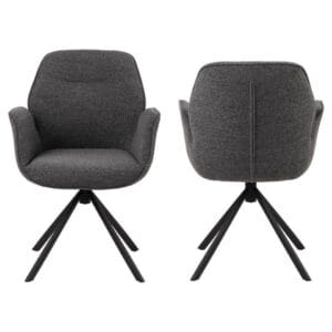 HSM Collection-Esszimmerstuhl Nora + Armlehne-90x62x61-Dunkelgrau/Mattschwarz-Stoff/Metall - Metall