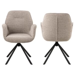 HSM Collection-Esszimmerstuhl Nora + Armlehne-90x62x61-Sand/Schwarz-Stoff/Metall - Metall