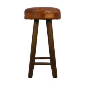 HSM Collection-Round Bar Chair Patchwork-40x40x75-Cognac/Braun-Leder/Teak - Leder, Teakholz HSM Collection-Round Bar Chair Patchwork-40x40x75-Cognac/Braun-Leder/Teak - Leder, Teakholz