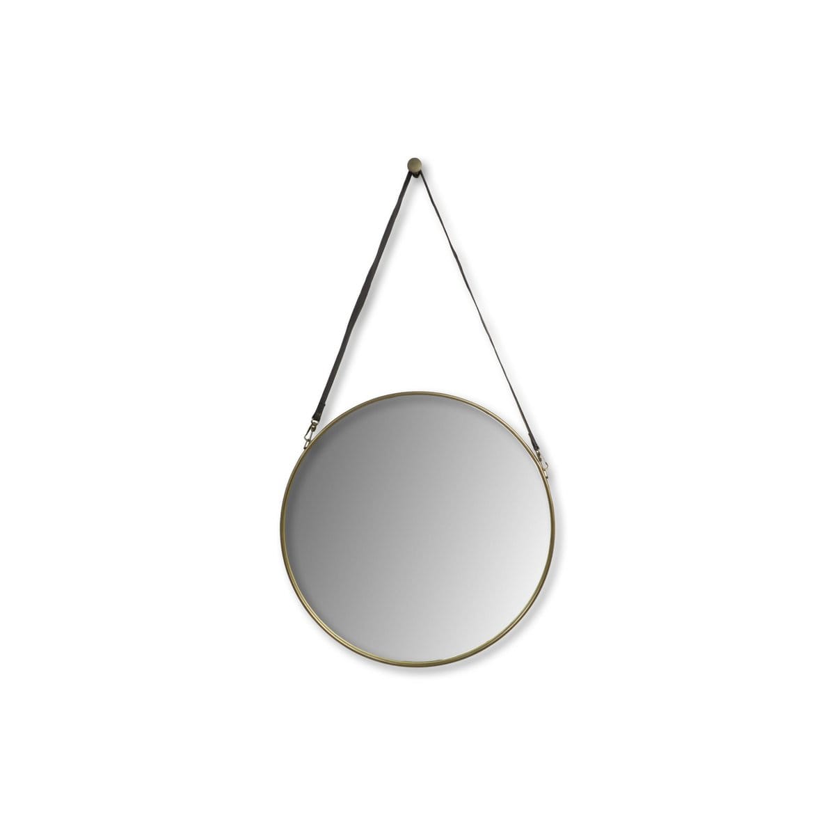 HSM Collection-Runder Spiegel mit Riemen-63x3x95-Gold/Schwarz-Metall/Kunstleder