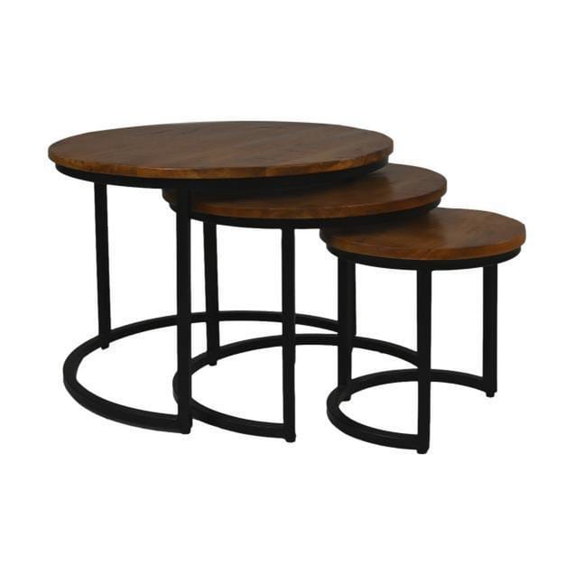 HSM Kollektion-Runder Beistelltisch District S/3-ø67x46 / ø51x40 / ø35x34-Natur/Schwarz-Mango/Metall