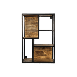 HSM Kollektion-Wandregal Ebenen -50x20x75-Natur/Schwarz-Mango/Metall