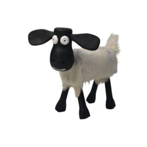 Schaf Shawn klein - 32x14x32 - Weiß/Schwarz- Teak/ Ziegenleder -