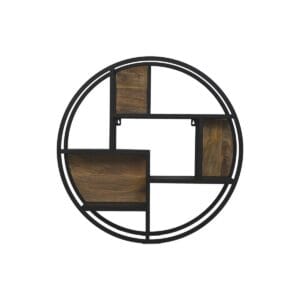 Runder Wanddekorationsständer - Ø75x16 - Mangoholz/Metall - Schwarz/Natürlich - Mango, Metall